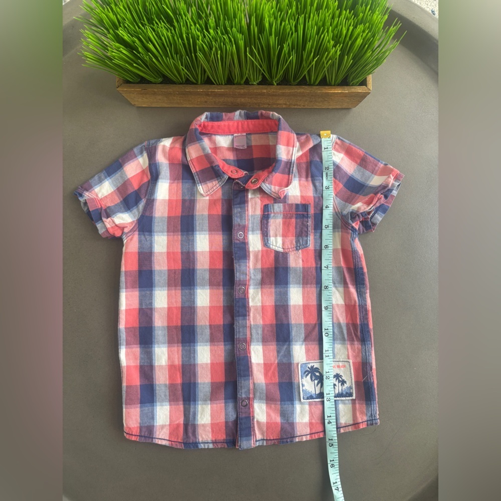 Petit Lem Plaid Kids Short Sleeve Button Down Shirt - Red and Blue 24 mo - Picture 6 of 6